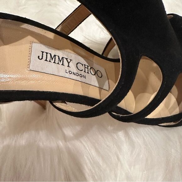Jimmy Choo Tida Suede Cutout Sandals in Black Suede - Picture 13 of 15